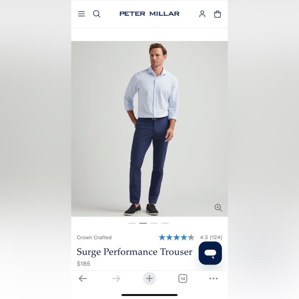 Peter Millar Surge Performance Trouser Navy Size 46R